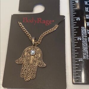 NWT Body Rage Goldtone Hamsa Hand Necklace